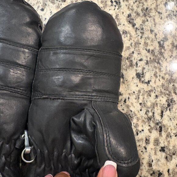 Vtg Kombi Leather Mittens Unisex Medium Black Insulated Wrist Cuff Ski Snowboard - Picture 4 of 9